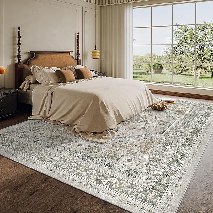 zesthome 8x10 Area Rugs for Living Room,Non-Slip Backing Washable Rugs,Vintage Large Area Rug，Stain Resistant Home Decor Rug (Brown/Grey,8'x10')