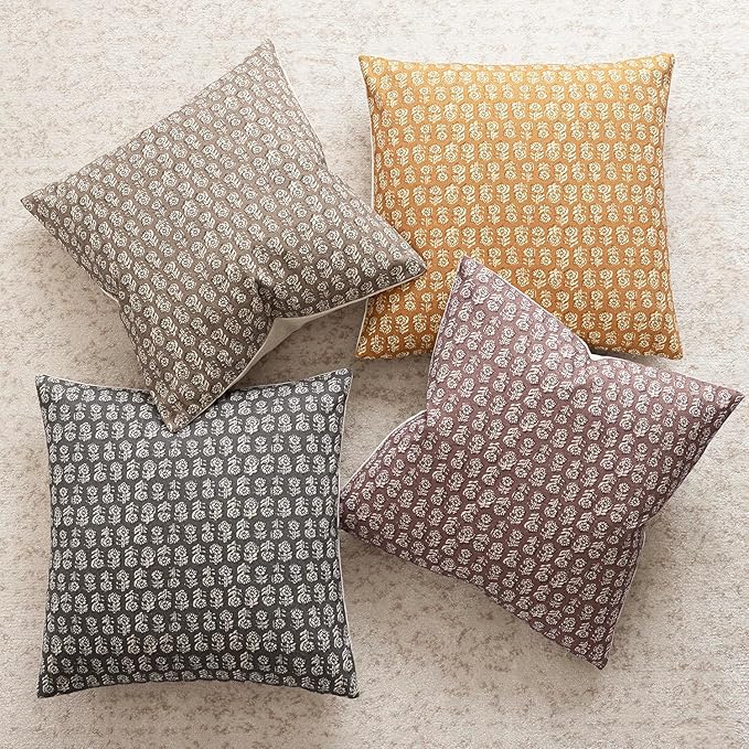Foindtower Set of 2 Decorative Neutral Floral Print Throw Pillow Covers Vintage Accent Farmhouse Cushion Cover Boho Home Decor For Sofa Couch Chair Bedroom Living Room Outdoor,20×20 Inch,Golden Orange