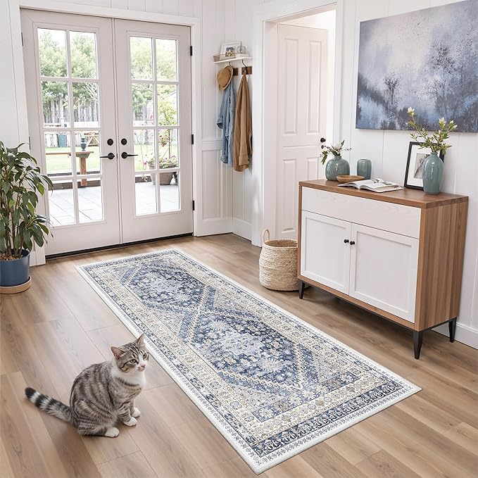 zesthome Runner Rug 2x5 - Stain Resistant Machine Washable Rug, Non Slip Vintage Hallway Runner Rugs, Low Pile Lightweight Runners for Kitchen, Entryway and Corridor