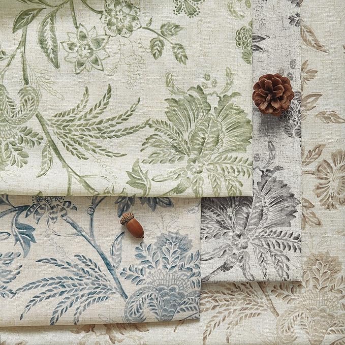 jinchan Linen Floral Curtains for Living Room with Printed Flower 63 Inches Long Light Filtering French Country Back Tab Rod Pocket Blue Window Curtain Set Farmhouse Drapes 2 Panels Blue