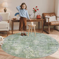 Soalmost 5x5 Green/Ivory Round Rug 5ft Living Room Circle Rug Vintage Round Area Rug Non Slip Indoor Carpet for Entryway Dining Room Bedroom