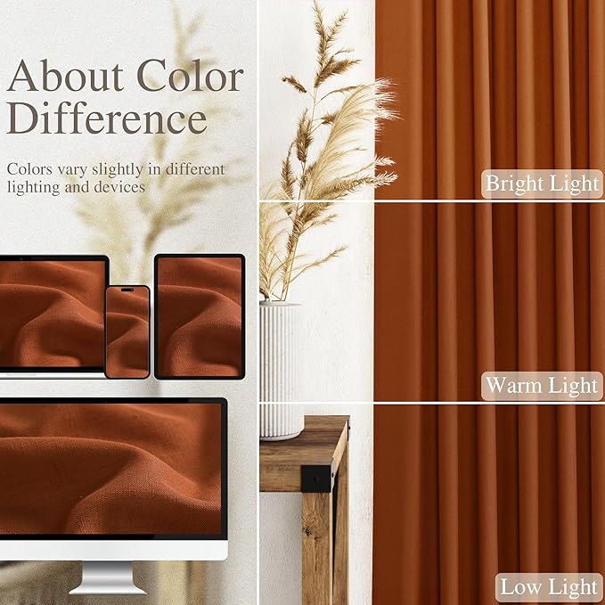 Nanspring Rust Linen Curtains for Living Room 72 Inches Long Light Filtering Semi Sheer Curtain Back Tab and Rod Pocket Vintage Rustic Luxury Home Decor Drapes for Bedroom Office 52x72, 2 Panels