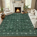 8x10 Area Rugs for Living Room: Washable Rug Soft Vintage Distressed Floral Carpet Indoor Non-Slip Stain Resistant Large Carpets for Bedroom Dining Room Farmhouse Nursery Home Office Deep Green