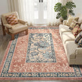 GarveeHome Terracotta Teal Washable 6x9 Area Rugs, Botanical Grove Vintage Cottagecore Non-Slip Rug for Living Room Bedroom Nursery Kitchen Low-Pile Retro Large Carpet