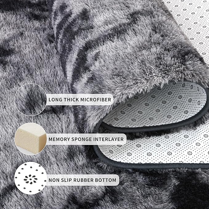 Tepook Soft Fluffy Rugs for Bedroom, 4x6 Area Rug for Living Room, Modern Shaggy Room Rug for Kids Boys Girls, Plush Throw Rugs Indoor Nursery Home Decor Rug with Non-Slip Bottom, Tie-dye Dark Grey