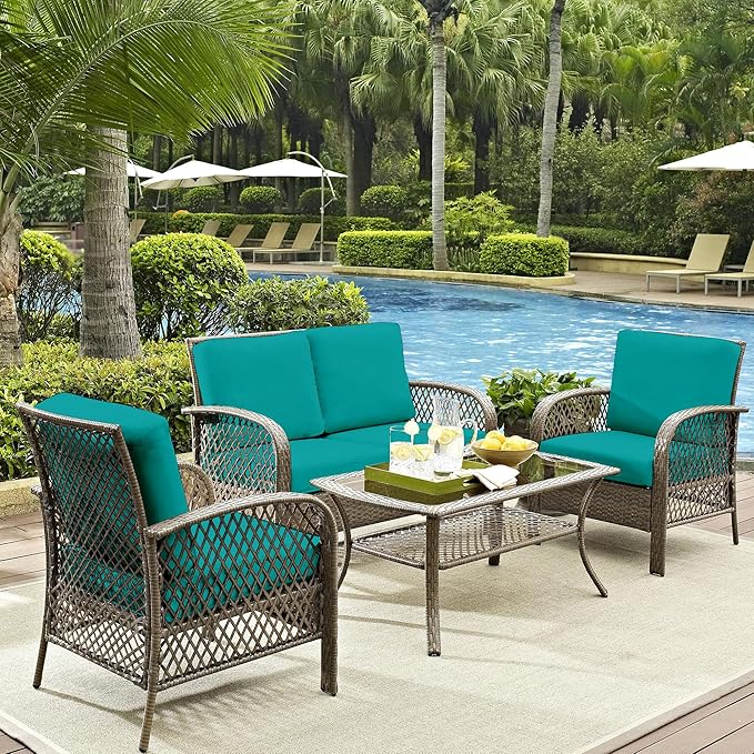 14Pcs Outdoor Cushion Covers, Patio Cushion Covers,Stretch Elastic Slipcovers, Replacement Washable & Reusable Furniture Protector for Patio Couch (Peacock Blue,Cover Only)