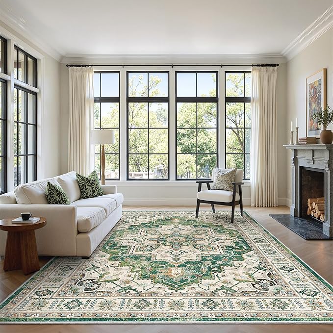 zesthome WashableRug 5x7 Area Rugs,Stain Resistant Rugs for Living Room,Bedroom,Non-Slip Backing Home Decor Rug, Vintage Medallion Pattern Rugs (Green,5'x7')