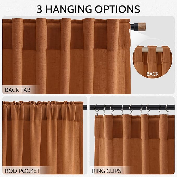 Desert Orange Semi Sheer Curtains 108 Inches for Living Room Back Tab Loop Pocket Large Window Curtain Extra Long Light Filtering Drapes High Ceiling Curtain for Large Window 52x108,2 Panels