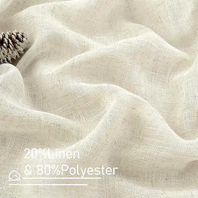 LAMIT Cream Ivory Linen Curtains 95 Inches Long 2 Panels Set for Bedroom, Back Tab and Rod Pocket Linen Textured Natural Curtains Light Filtering Boho Drapes for Living Room/Dining Room, 52 x 95 Inch