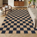 Lahome Colette Checkered Easy Jute Carpet, Washable Area Rug 6x9 Neutral Outdoor Patio Rug, Farmhouse Checkerboard Non Slip Non Shedding Floor Carpet for Dining Living Room Deck Sunroom