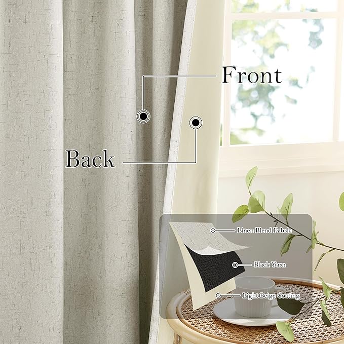 RYB HOME Blackout Curtains 108 inches Long, Thermal Insulated Natural Linen Extra Long Floor Length Curtains for Bay Window Sliding Door, 52" W x 108" L, Beige, 2 Panels Set