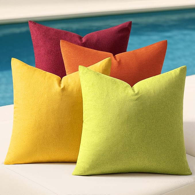 MIULEE Pack of 4 Decorative Outdoor Throw Pillow Covers Linen Waterproof Pillow Covers Farmhouse Cushion Cases for Patio Garden Tent Balcony Couch Sofa 16x16 inch Yellow Green