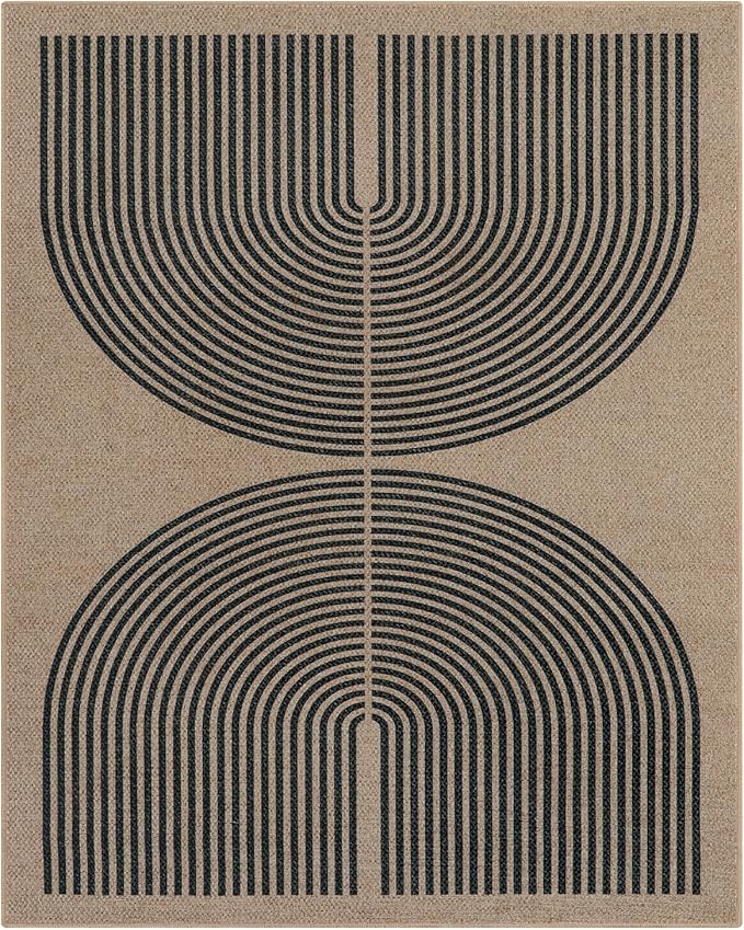 Lahome Enfys Modern Rainbow Easy Jute 9x12 Rug, Large Outdoor Patio Rug Farmhouse Indoor Outdoor Living Room Carpet, Contemporary Non Slip Non Shedding Nature Carpet for Dining Room Basement Backyard