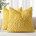 decorUhome Summer Throw Pillow Covers 16x16 Inch Set of 2, Soft Plush Faux Wool Mustard Yellow Solid Couch Pillow Covers, Accent Farmhouse Neutral Square Pillow Cases for Sofa Bed Living Room