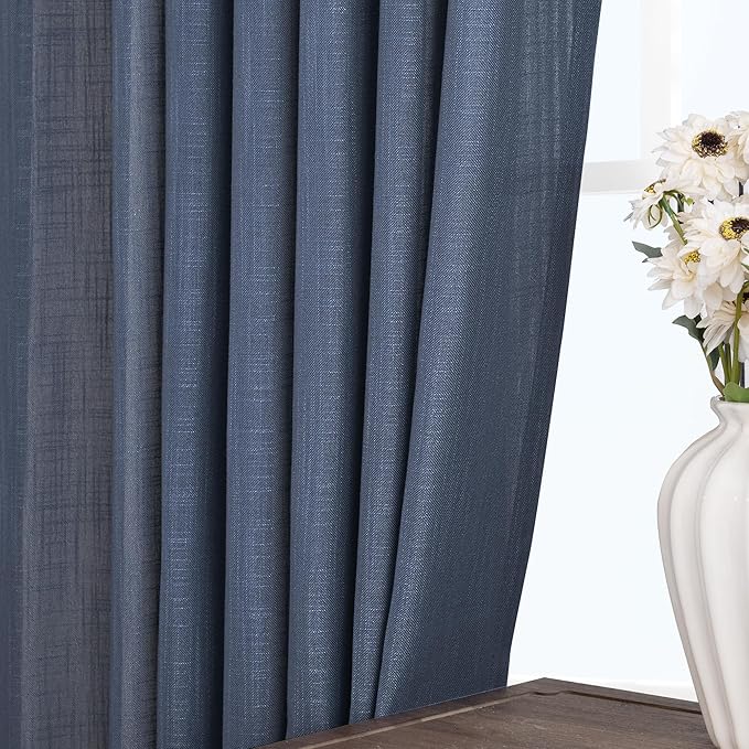 Navy Blue Curtains for Living Room Back Tab Modern Farmhouse Semi Sheer Blue Curtains 144 inches Long 2 Panels Set Muted Neutral Window Curtain for Dining Room Bedroom 52x144