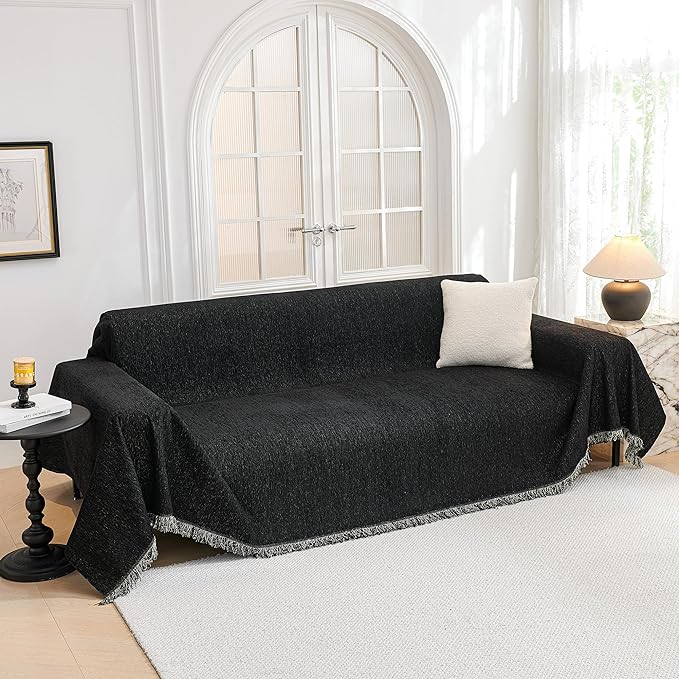 MYSKY HOME Black Couch Covers, Couch Cover 2 Cushion Sofa Pet Couch Cover for Sofa, Sectional Couch Covers L Shape Throw Sofa Cover, Soft Washable Pets Covers for 2 Cushion, 71"x118", Black