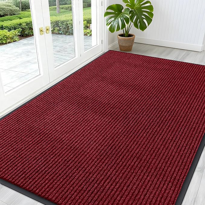 OLANLY Front Door Mat Indoor Outdoor Entrance, Waterproof Heavy Duty Doormat, Fade Resistant, Low Profile, Easy Clean Patio Porch Welcome Floor Mats for Entry, 59x40, Wine Red