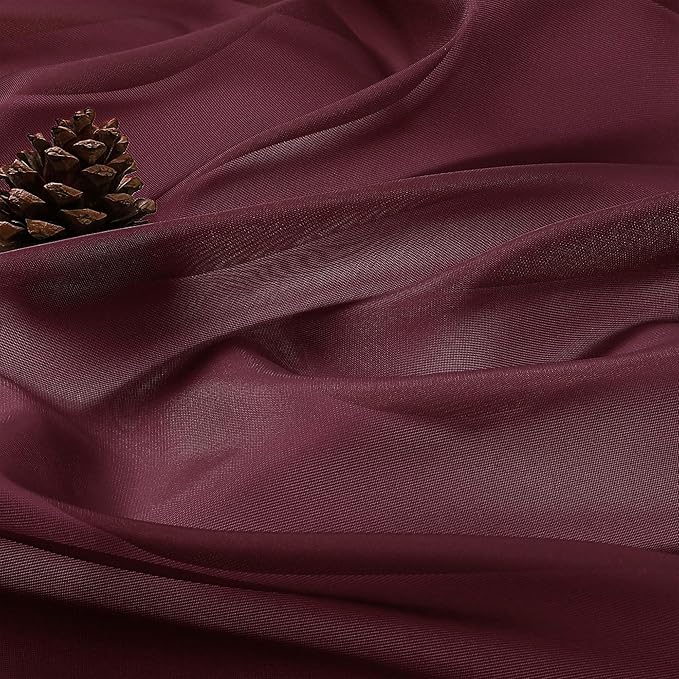 OVZME Burgundy Sheer Curtains 84 Inches Long 2 Panels Set, Light Filtering Sheer Curtains for Living Room Bedroom 59 Inch Extra Wide, Modern Voile Filmy Rod Pocket Window Drapes, 59Wx84L Inches