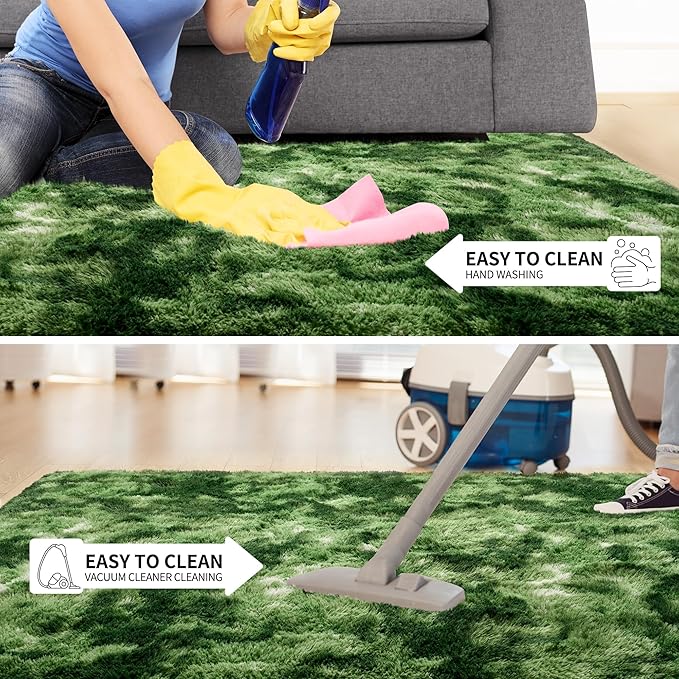 Tepook Soft Fluffy Rugs for Bedroom, 4x6 Area Rug for Living Room, Modern Shaggy Room Rug for Kids Boys Girls, Plush Throw Rugs Indoor Nursery Home Decor Rug with Non-Slip Bottom, Tie-Dyed Dark Green