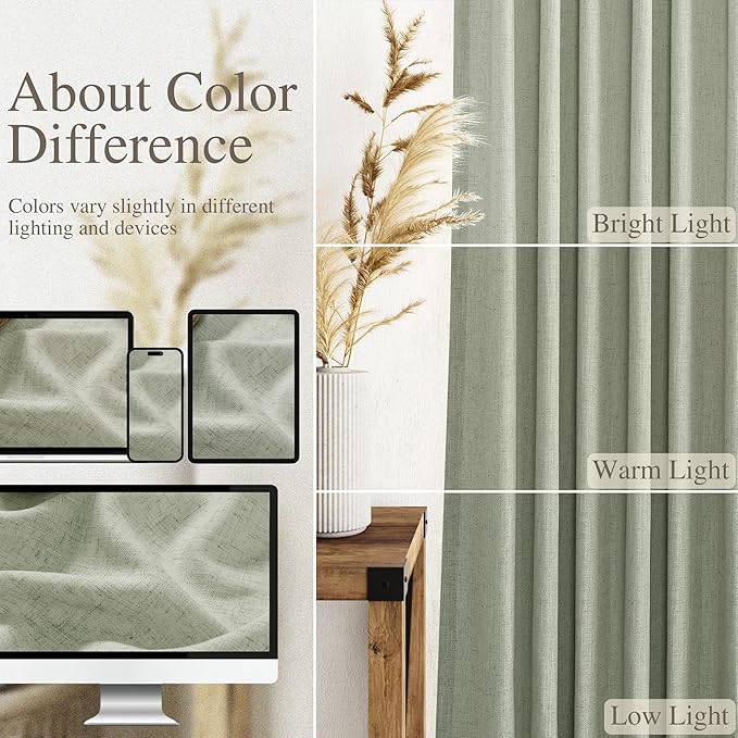 Sage Green Curtains 96 inches Long 2 panels for Living Room Back Tab Rod Pocket Semi Sheer Linen Draperies Muted Neutral Room Decor Earth Tone Pale Green Curtains 96 inch Length for Diningroom