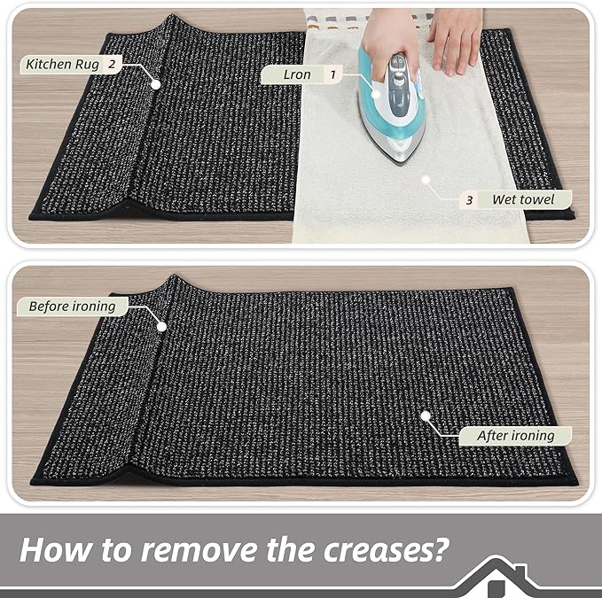 BEQHAUSE Kitchen Rugs 32"x48", Non-Slip Kitchen Mats for Floor, Super Absorbent and Stain Resistant Kitchen Rugs, Machine Washable Rugs for Kitchen, Hallway, Laundry & Sink, Black