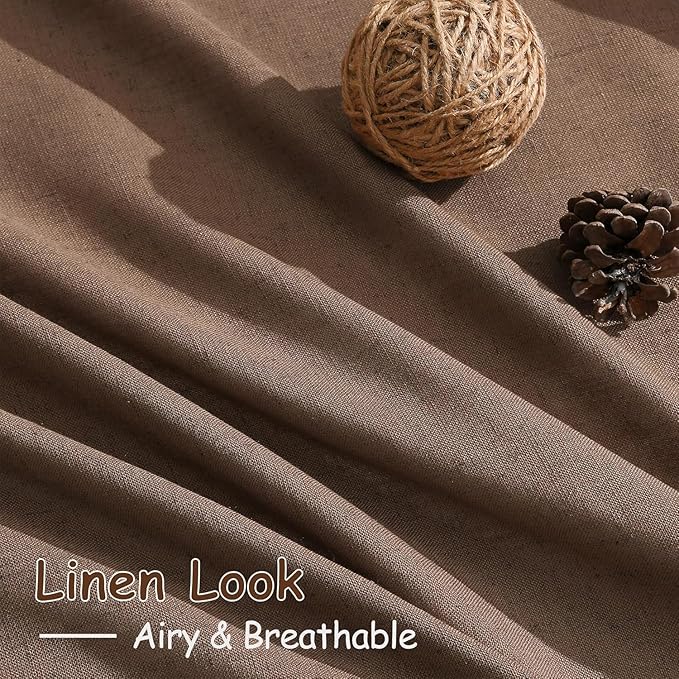 Caramel Brown Linen Curtains for Living Room 98 Inches Long Back Tab and Rod Pocket Light Filtering Semi Sheer Vintage Rustic Curtain Luxury Boho Decor Drapes for Bedroom Office 52x98, 2 Panels