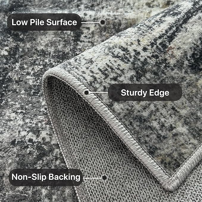 2x3 Rugs for Entryway Entrance Kitchen Bathroom, Machine Washable Modern Abstract Soft Area Rug, Indoor Floor Carpet with Non Slip Rubber Backing, Dark Gray