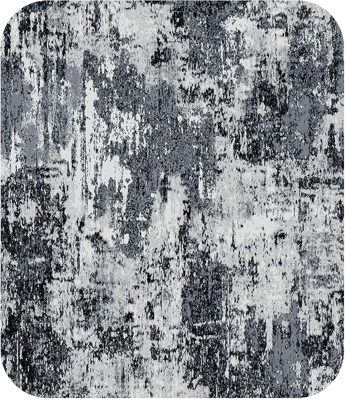 Washable Area Rugs 4ft Non-Slip Modern Abstract Soft for Living Room Entryway Bedroom Nursery, Print Pattern, Black Navy Blue Gray