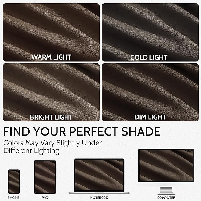 Extra Long Curtain Chocolate Morden Linen Blend Light Filtering Back Tab Curtains for Long Winodws 120 Inches Length, Semi Sheer Privacy Drapes for Living Room,52x120 inch, 2 Panels
