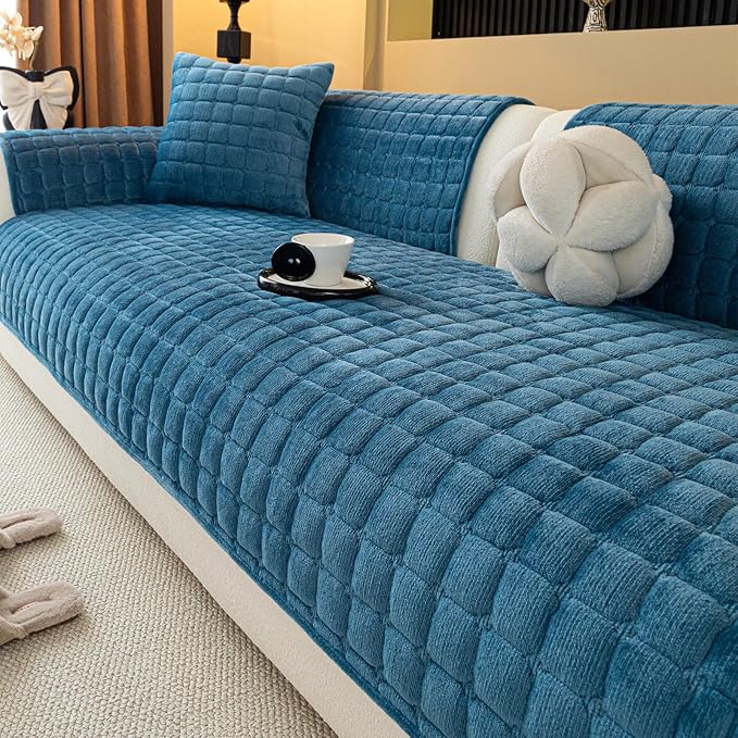 Velvet Couch Cover, Plush Sectional Sofa Cover Washable, Anti Slip Sofa Slipcover for 2-3 Cushion Sofas, Furniture Protector Covers for Pets & Kids(1PC, Black, 35.4"×63", Loveseat)