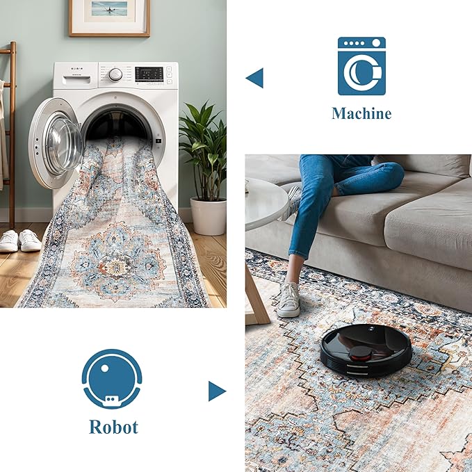 Non-Slip Kitchen Runner Rug 3x6 - Washable Low Pile Stain Resistant Hallway Entryway Carpet for Bathroom Indoor Soft Comfort Floor Mat for Bedside & Sink Area (Blue, 3X6)