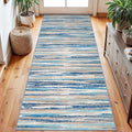 Lansny Modern Abstract Runner Rug 2.6x8, Blue Washable Kitchen Runner Non-Slip Soft Hallway Rug Runner Thin Print Faux Wool Carpet for Entryway Bedroom Laundry Room Indoor Home Decor