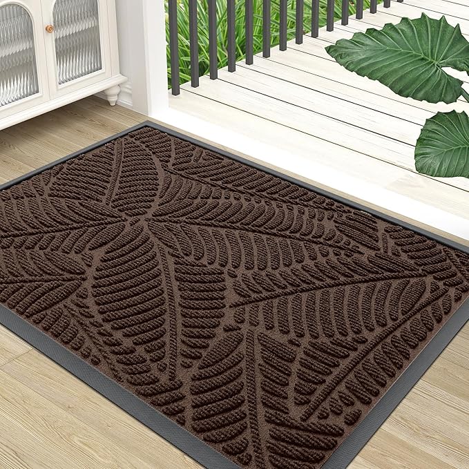 Colorxy Waterproof Doormat, Sturdy Natural Rubber Front Door Mats, Non Slip Low Profile Indoor Outdoor Entrance Mat, Stain Resistant Easy Clean Floor Mat for Patio or Entryway, 47''x24'', Dark Brown