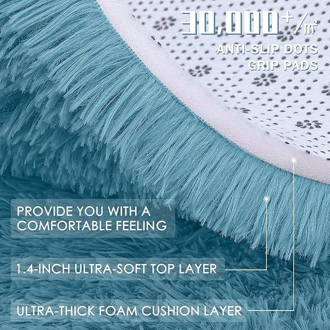 OLANLY Slate Blue Round Rugs for Bedroom - Machine Washable, 6 ft Circle Area Rugs for Living Room, Soft and Fluffy Shaggy Carpet for Teen Girl and Boys, Nursery Rooms, Dorms, Home Decor Aesthetic
