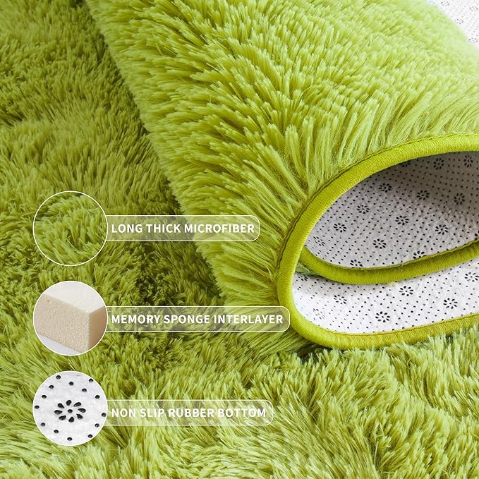 Tepook Super Soft Fluffy Rug for Bedroom, Modern Shaggy Fuzzy Kids Rugs for Living Room, Plush Indoor Nursery Home Decor Dorm Carpet with Non-Slip Bottom, Grass Green, 4 X 6 Feet