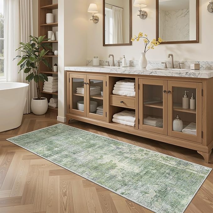 Runner Rug 2x5 Washable Non-Slip Kitchen Runner Rugs for Bathroom Laundry Room Green/Ivory Vintage Floor Carpet Runners for Hallway Entryway