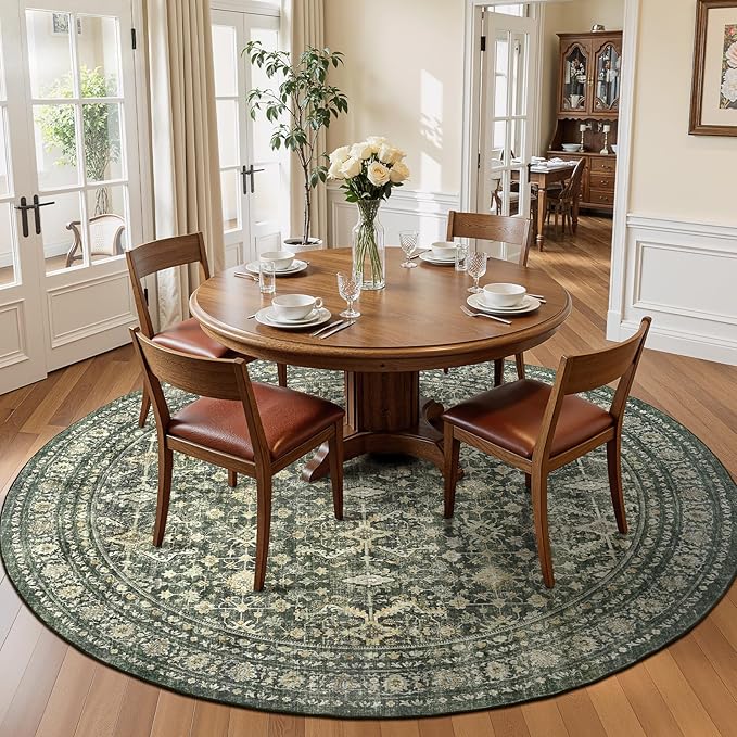 Lofus 6ft Area Rugs for Living Room, Green Washable Area Rug with Non-Slip Backing,Soft Boho Carpets for Bedroom Dining Room Home Office Indoor Nursery