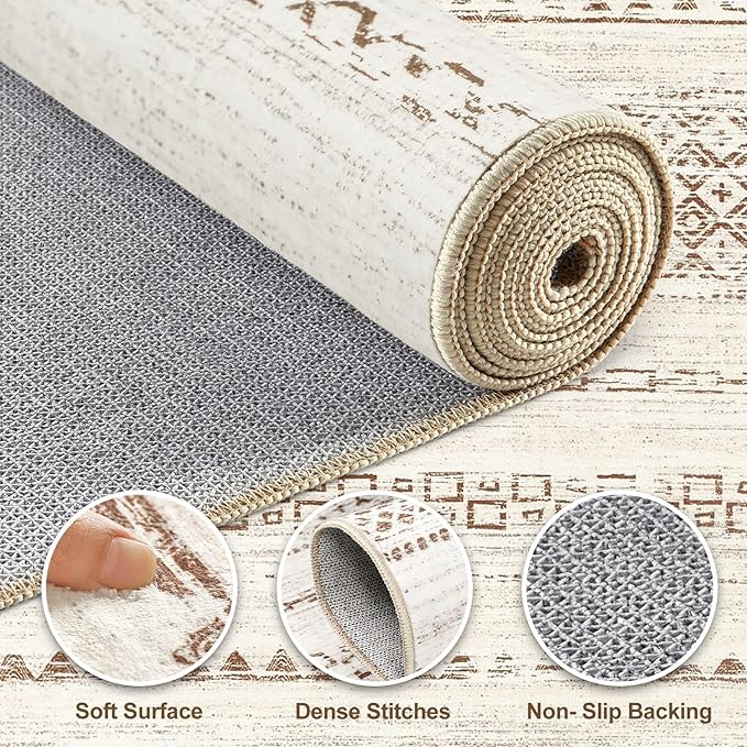 Nakagishi 6x9 Area Rugs Living Room: Washable Boho Large Neutral Soft Farmhouse Rug Stain Resistant Modern Indoor Floor Non-Slip Accent Carpet for Bedroom Nursery Kids Playroom Office Dining Room Dorm