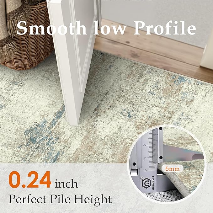 PureCozy 2x8 Runner Rug Washable Beige Brown Abstract Modern Neutral Hallway Carpet Non Slip Soft Low Pile Indoor Kitchen Carpet Contemporary Aesthetic Long Rug Bathroom Bedroom Laundry