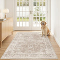 Madane 3x5 Area Rugs for Entryway,Washable Vintage Low Pile Non-Slip Throw Area Rugs, Accent Rug Floral Print Indoor Mat for Bedside Living Room Kitchen Bedroom, Brown/Sand