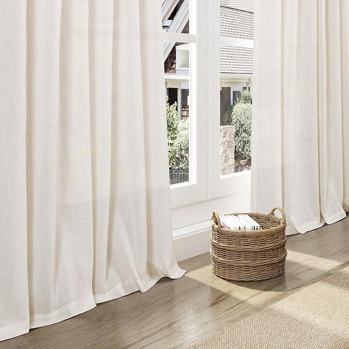 Nanspring Modern Linen Curtains 84 Inch Length 2 Panels Set for Living Room Light Filtering Semi Sheer Curtain Back Tab Neutral Luxury Modern Farmhouse Decor Linen Blend Drapes for Bedroom 52x84