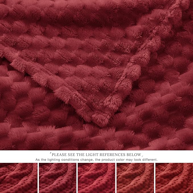 EXQ Home Fleece Blanket Twin Size for Couch or Bed - 3D Imitation Turtle Shell Jacquard Decorative Blankets - Cozy Soft Lightweight Fuzzy Flannel Blanket Suitable for All Seasons(60"×80",Red)