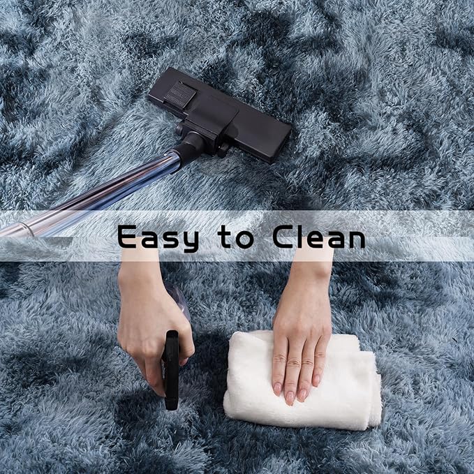 Pionblank 8x10 Rug for Living Room, Fuzzy Plush Large Area Rug, Fluffy Modern Shag Non Slip Soft Furry Carpet for Bedroom Kids Room Nursery Teens Dorm Home Decor, Blue Grey