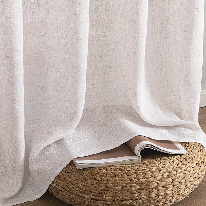 MIULEE White Linen Curtains 84 Inch Length for Bedroom Living Room, Soft Thick Linen Textured Window Drapes Semi Sheer Light Filtering Rod Pocket Back Tab Burlap Look Farmhouse Decor, 2 Panels