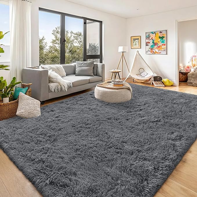 OLANLY 8x11 Machine Washable Large Area Rugs for Living Room, Bedroom, Soft Fluffy Shaggy Bedside Rug, Indoor Floor Carpet for Kids Girls and Boys, Dorms, Nursery, Home Decor Aesthetic, Grey