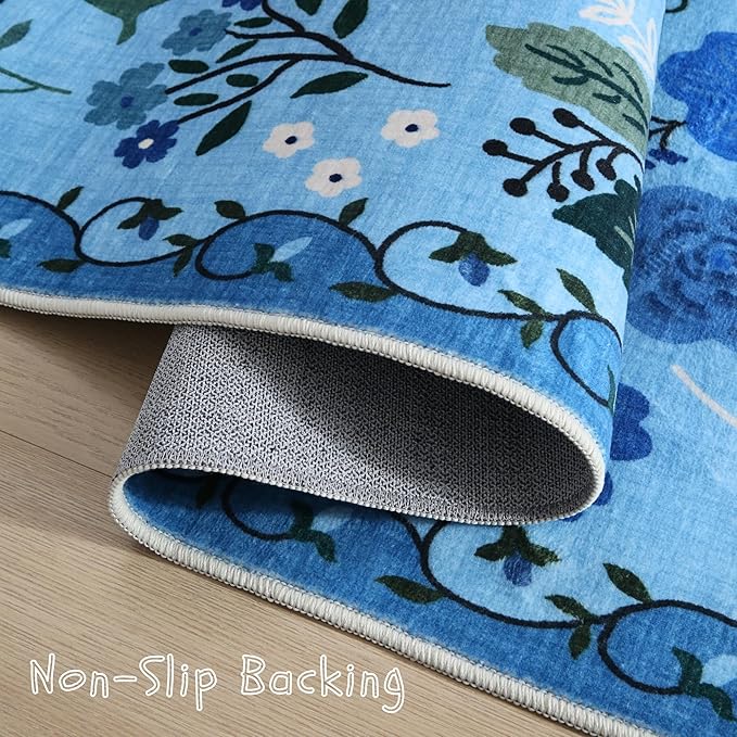 Rugcomf Runner Rug for Hallways Kitchen Rug Non Slip 2'6''x8' Washable Runner Rugs with Rubber Backing Soft Floral Carpet Runner for Hallways, Kitchen, Laundry, Bedroom, Bathroom(Blue)