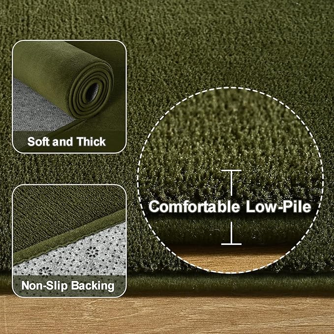 Amearea 4x4 Square Area Rugs for Bedroom Living Room, Olive Green Thickened Memory Foam Rug, Fluffy Indoor Washable Rug Non Slip Minimalist Carpet for Entryway Kids Boys Girls Dorm Nursery Room Decor