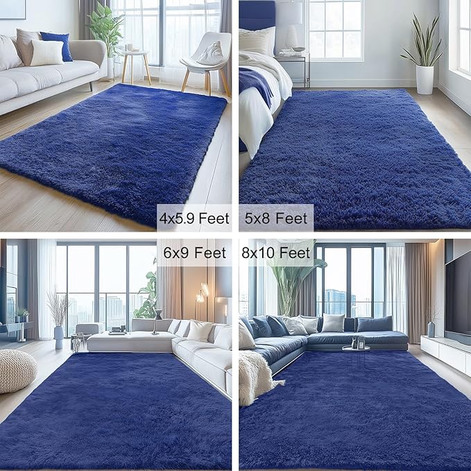 OLANLY 3x4 Machine Washable Accent Rug, Soft Fluffy Shaggy Area Rug for Bedroom, Living Room, Indoor Floor Carpet for Kids, Nursery, Home Decor, Navy Blue