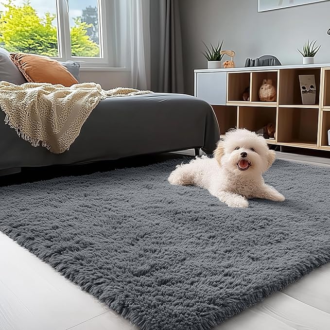 OLANLY 4x9 Area Rugs for Living Room Bedroom, Machine Washable Soft Fluffy Shaggy Bedside Rug, Indoor Floor Carpet for Kids Girls and Boys, Dorms, Nursery Rooms, Home Decor Aesthetic, Grey