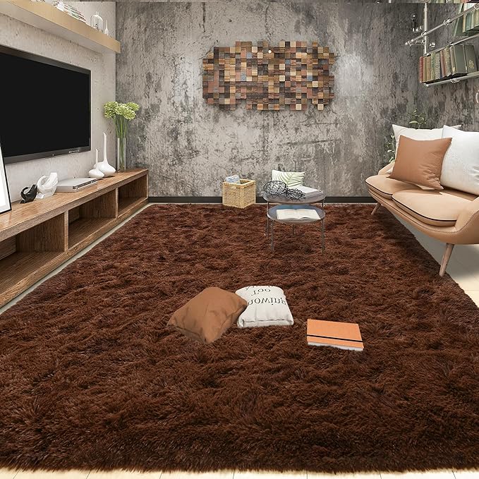 Tepook Area Rugs 9x12 for Living Room, Super Soft Fluffy Rugs for Bedroom, Modern Shaggy Rug Fuzzy Carpets for Kids, Plush Indoor Nursery Home Decor Rug with Non-Slip Bottom, Brown